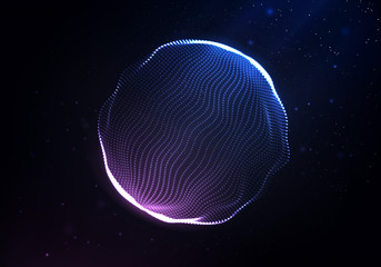 Abstract deformed sphere of luminous points in space. Vector illustration
