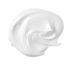 Cosmetic cream or yogurt on white background - obrazy, fototapety, plakaty
