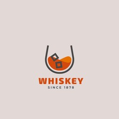 Vector outline logo of whiskey glass. Beverage design template for restaurants, bars, pubs and companies