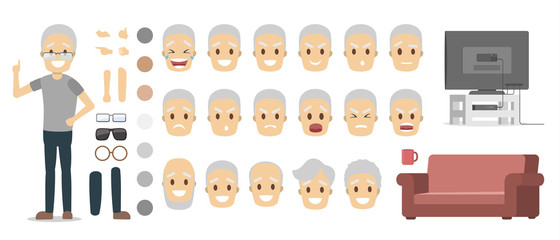 Old man character set for animation