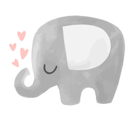 Cute vector elephant illustration with hearts. Baby animal character. 