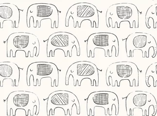Tafelkleed Hand getekende olifant patroon. Doodle olifant silhouet lijntekening. Vector naadloze achtergrond in zwart en ivoor. © mgdrachal