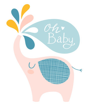 Cute elephant vector illustration for baby shower or other occasions. Nursery print design. 