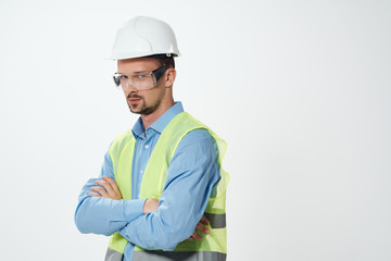 builder in a helmet with glasses