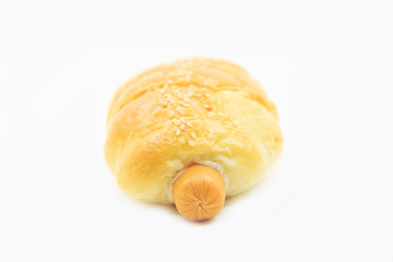 Sausage bread on white background