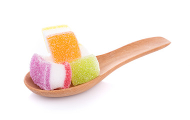 closeup colorful candy and jelly sweet on white