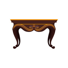 Flat vector icon of antique wooden table for dining room. Luxury decorative item for interior. Vintage home furniture
