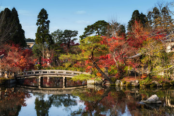 Fototapeta na wymiar Eikando bridge and garden at autumn