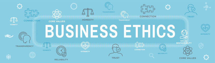 Business Ethics Web Banner Icon Set with Honesty, Integrity, Commitment, and Decision