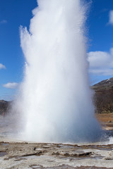 Strokkur geysir eruption at the Geysir geothermal Park in Iceland