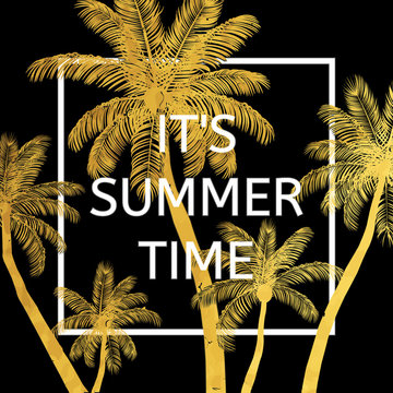 Background With Gold Palm Trees. Vector Illustration. Summer Bro