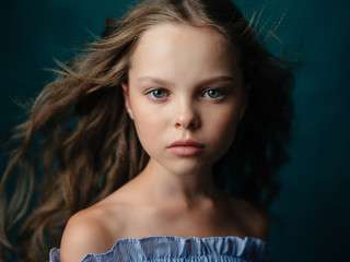 girl on green background portrait