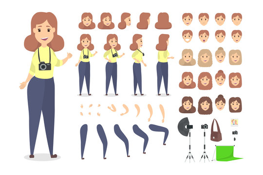 Pretty photographer character set for animation