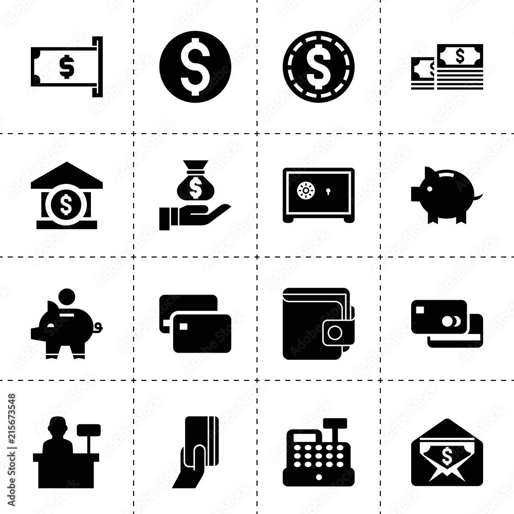 Wall mural Set of 16 bank filled icons