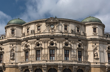 Naklejka premium Upper facade of the Teatro Arriaga, theater Arriaga, Bilbao, Spain