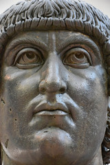 Fototapeta na wymiar Rome, colossal bronze statue of Constantine, details, in the Palazzo of Conservatori in Piazza Campidoglio.