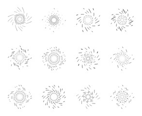 twirl whirlpool spiral rotation radiant burst spin lineart design icons set template vector illustration - obrazy, fototapety, plakaty