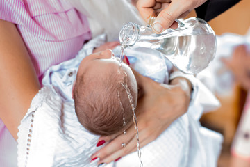 Baptism ceremony in Church, selective focus set