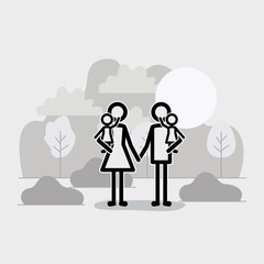 family members linear figures in the landscape vector illustration design