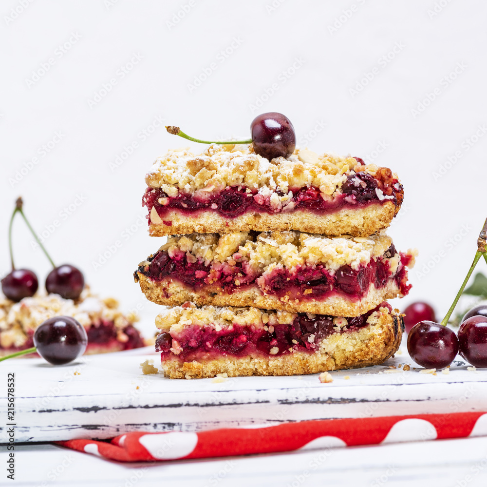 Canvas Prints pile of baked cake with cherry