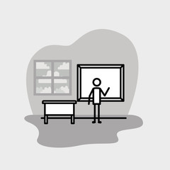 teacher in the classroom linear figure vector illustration design