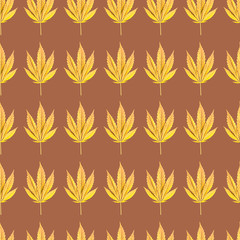 Seamless pattern with Marijuana, weed, dope leaves. brown yellow Background texture. Textile, Wallpaper concept
