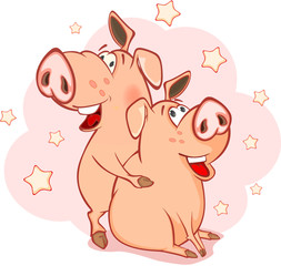  Illustration of a Cute Pig. Cartoon Character 