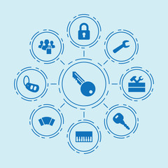 Set of 9 key filled icons