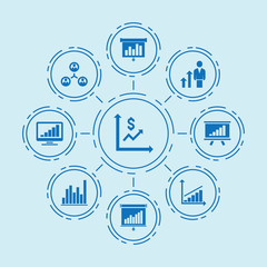 Set of 9 chart filled icons