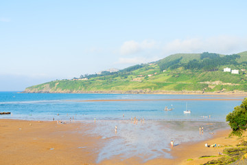 Cantabrian Sea green coast and beach, Pais Vasco Spain