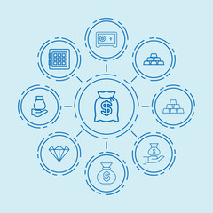 Fototapeta premium Set of 9 treasure outline icons