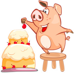 Illustration of a Cute Pig. Cartoon Character 