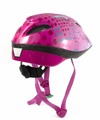 Fototapeta premium Pink bike helmet isolated on white background.