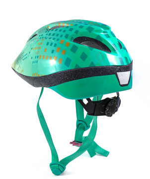 Green Bike Helmet Isolated On White Background.