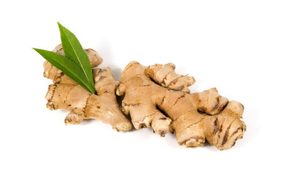 Fresh ginger on white background, herb medical concept