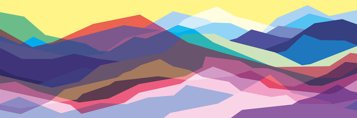 Color mountains, translucent waves, abstract glass shapes, modern background, vector design Illustration for you project