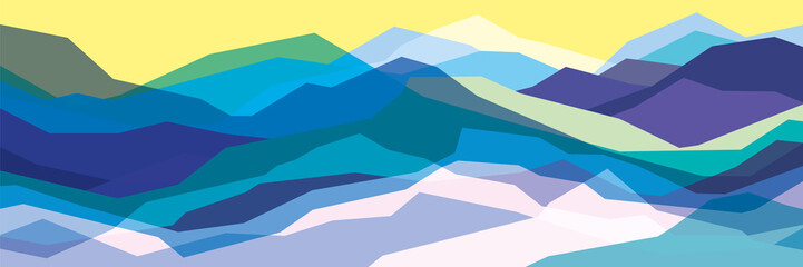 Color mountains, translucent waves, abstract glass shapes, modern background, vector design Illustration for you project