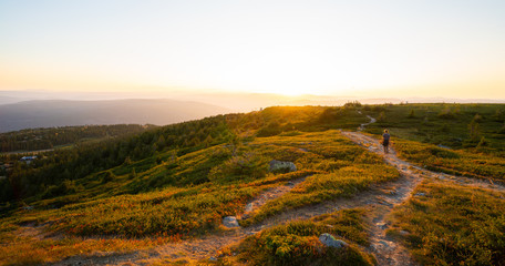 Beautiful sundown over the hills at Hafjelltoppen in Norway
