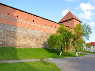 Tower and wall of Lida Castle. Belarus