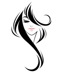 women long hair style icon, logo women on white background