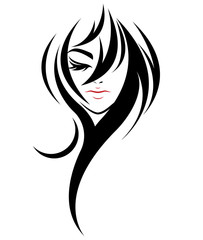 women long hair style icon, logo women on white background