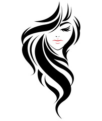 women long hair style icon, logo women on white background