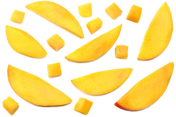 mango slice isolated on white background. healthy food. top view