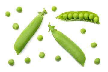 fresh green peas isolated on a white background. top view