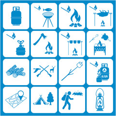 Set of travel and camping equipment icons