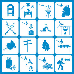 Set of travel and camping equipment icons