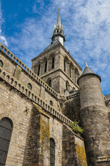 Fototapeta na wymiar Tower of the Abbey of Mont Saint-Michel, France, Europe