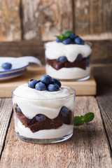 Blueberry chocolate cake  trifle in glass