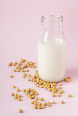 Soy products on pink background