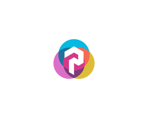 Letter P logo design. Colorful circles overlay icon logotype.